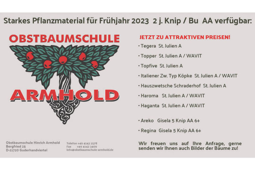 Good quality fruit trees for spring 2023 available