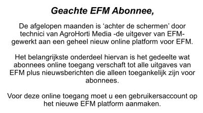 Geachte EFM Abonnee