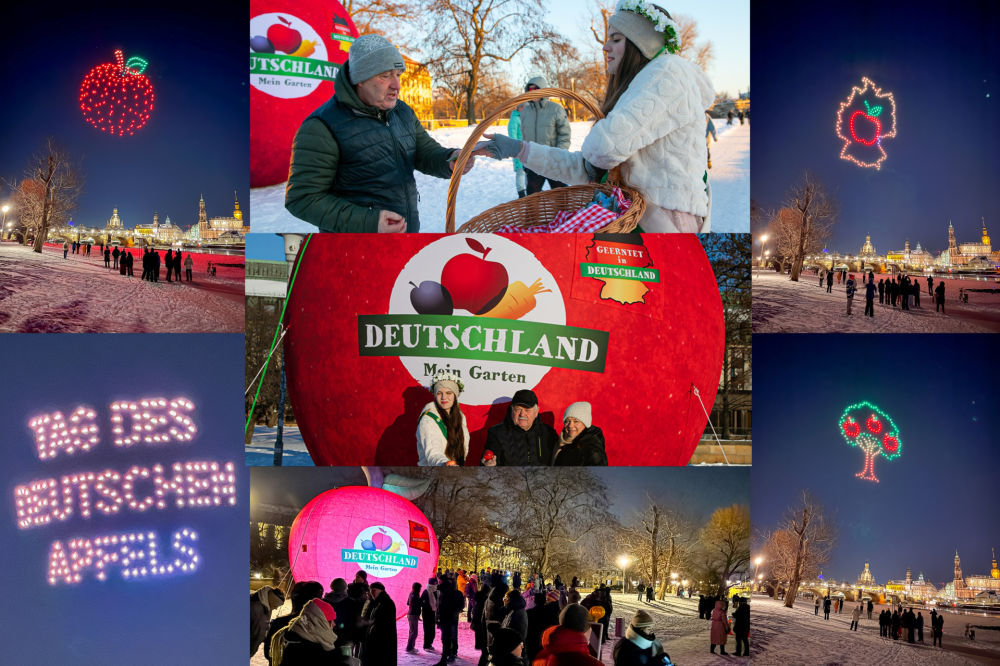 Apfel-Dronen-Show &uuml;ber Dresden